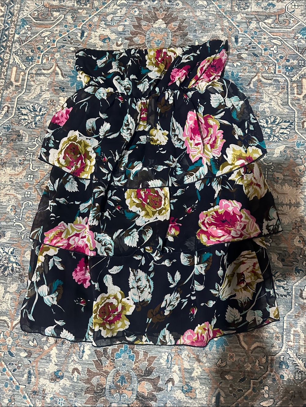 Rue21 Navy Floral Tiered Dress with Pink & Olive Accents